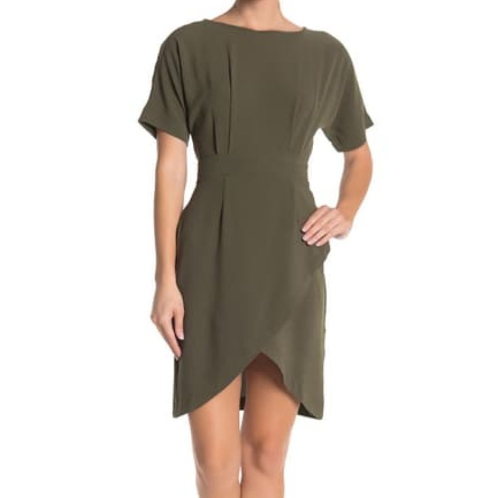 Bobeau - Solid Dolman Sleeve Faux Wrap Dress